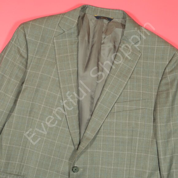 Brooks Brothers Blazer Mens 46L Gray Regent Wool Windowpane Check Jacket USA